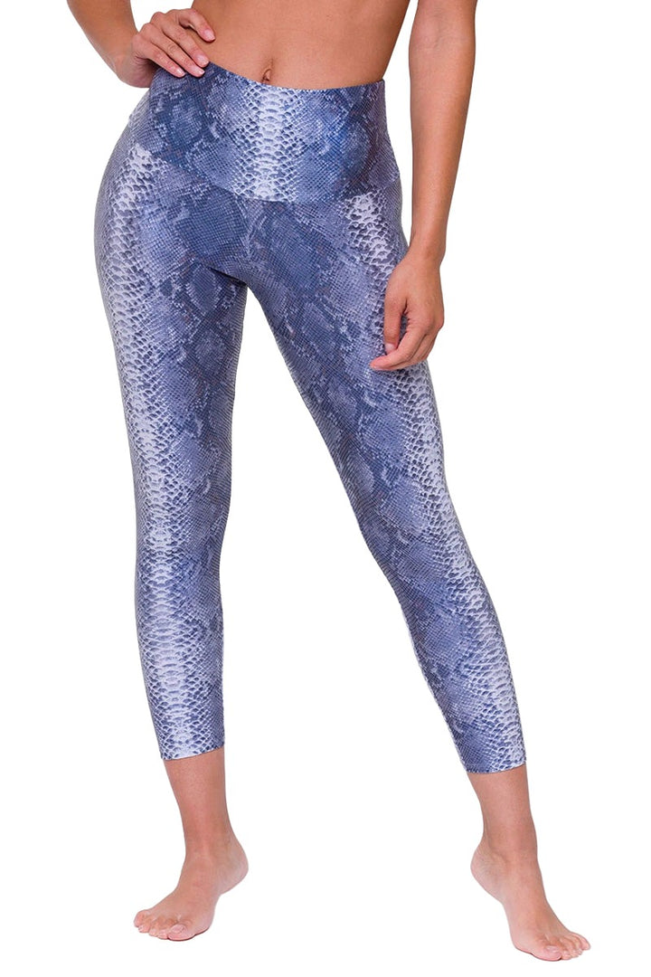 Onzie Hot Yoga High Rise Foil Midi 2252 Blue Mamba - front alt view 1