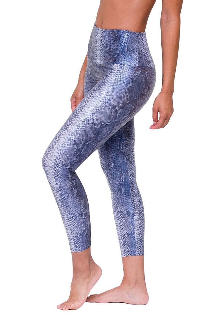 Onzie Hot Yoga High Rise Foil Midi 2252 Blue Mamba - side view
