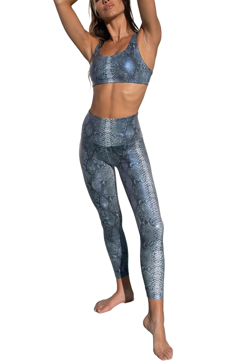 Onzie Hot Yoga High Rise Foil Midi 2252 Blue Mamba - front alt view