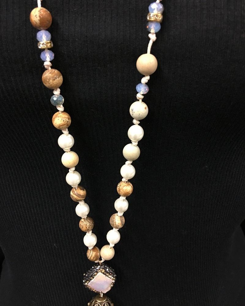 BoHo glam Silk Tassel Bohemian Necklace - Peach