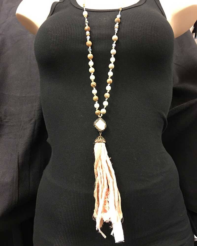 BoHo glam Silk Tassel Bohemian Necklace - Peach