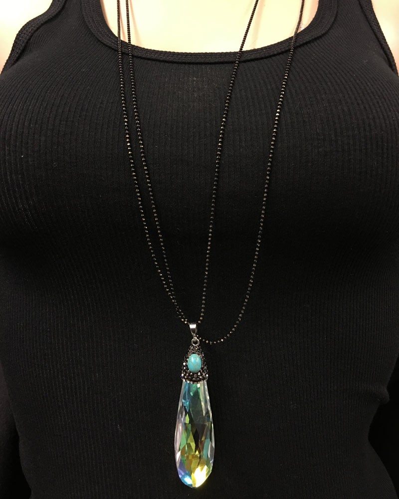 Large Crystal w/Turq Pendant necklace - One size