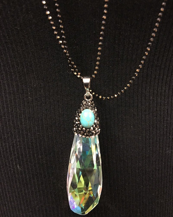 Large Crystal w/Turq Pendant necklace - One size