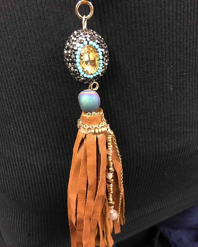 Braided Volcanic Tassel Necklace - Brown