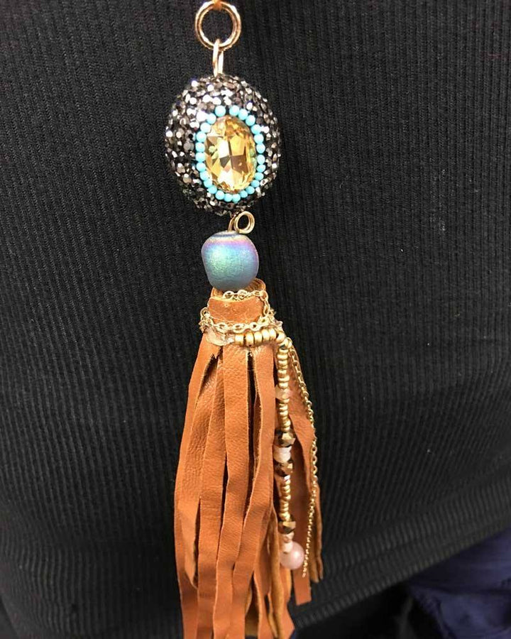 Braided Volcanic Tassel Necklace - Brown