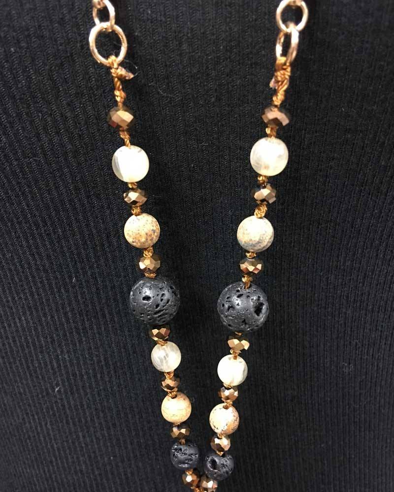 Braided Volcanic Tassel Necklace - Brown