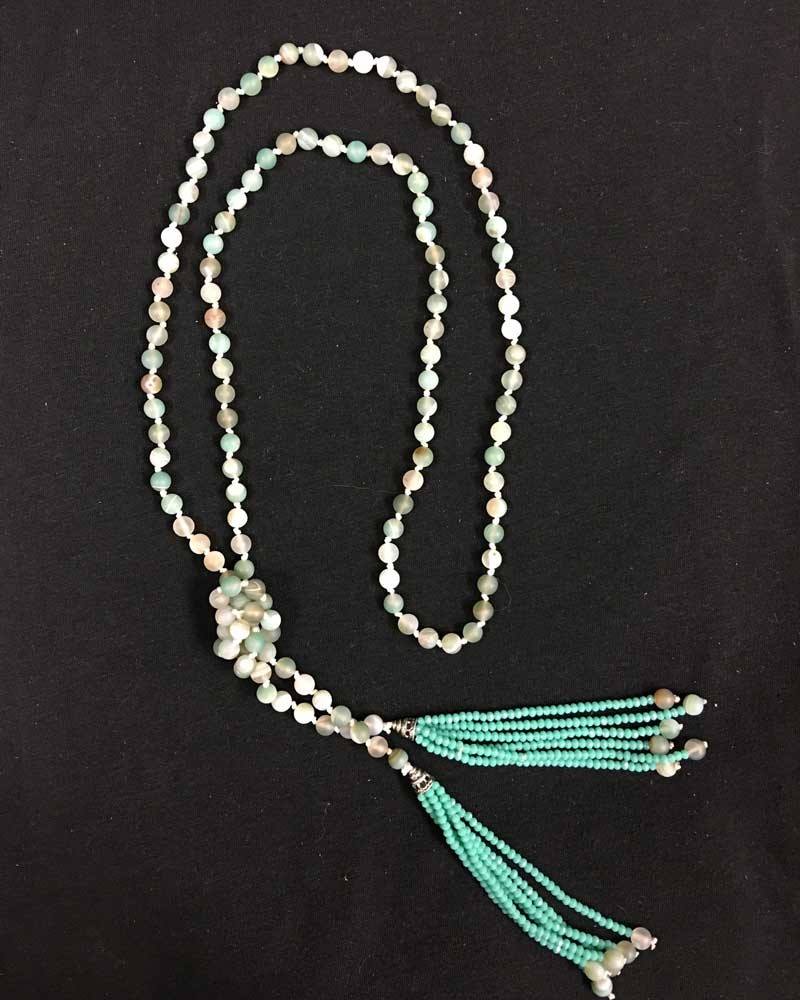 Hand Knotted Amazonite Tassel Lariat Necklace - Turquoise