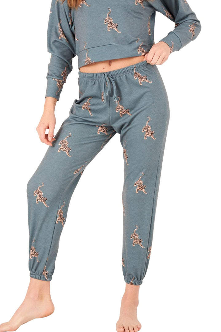 Onzie Weekend Fleece Sweat Pant 2256 - Pale Cacti Tiger - Front View