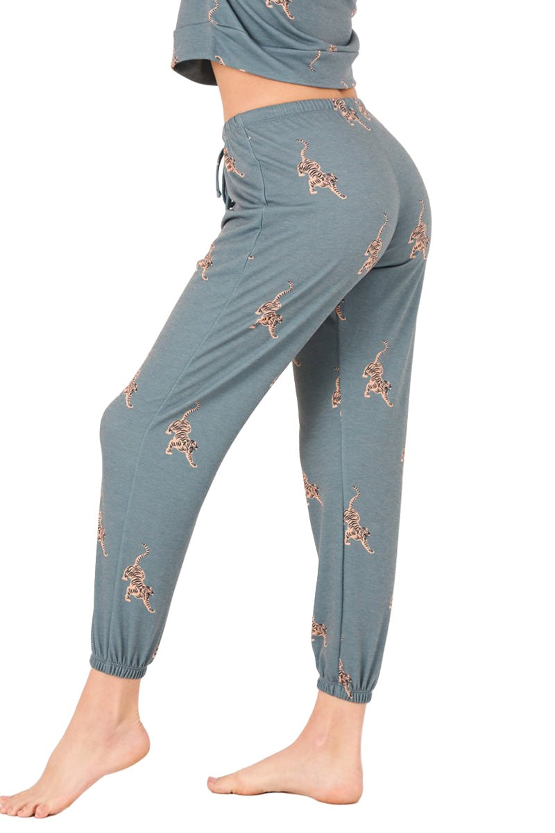 Onzie Weekend Fleece Sweat Pant 2256 - Pale Cacti Tiger - Side View