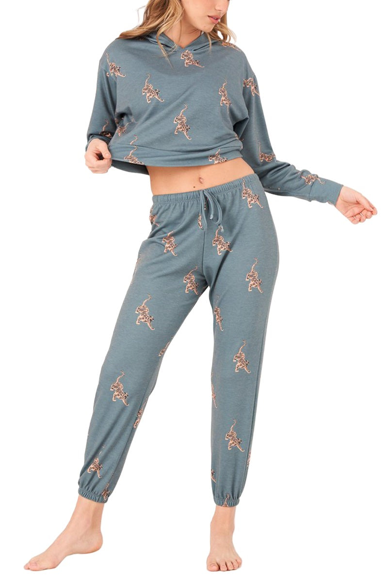 Onzie Weekend Fleece Sweat Pant 2256 - Pale Cacti Tiger - Front View
