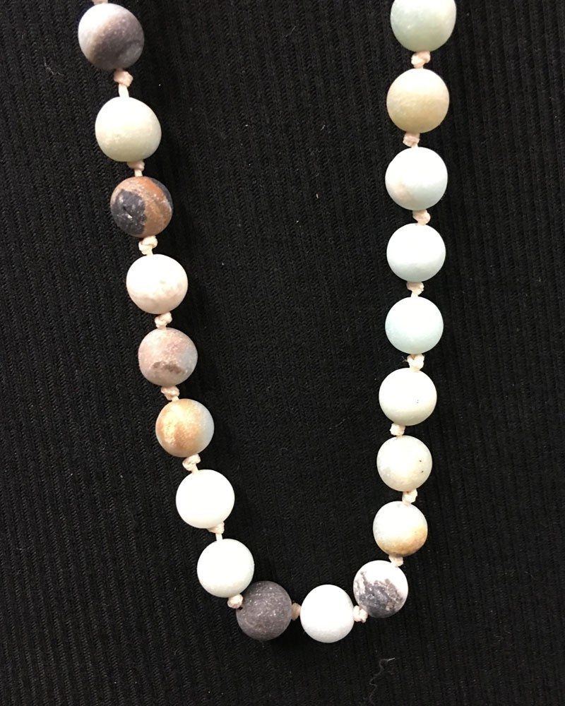 Hand Knotted Amazonite and Leather Necklace - Blue