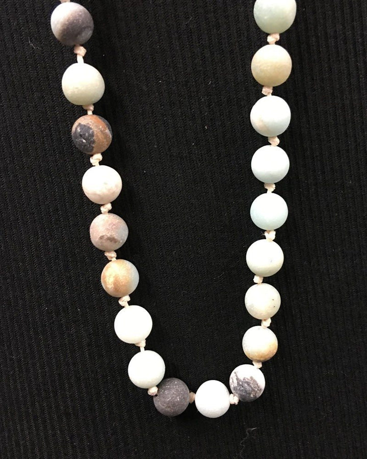 Hand Knotted Amazonite and Leather Necklace - Blue