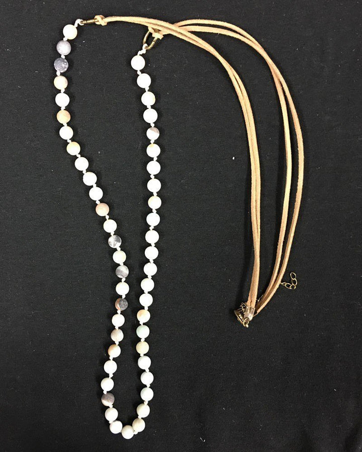 Hand Knotted Amazonite and Leather Necklace - Blue