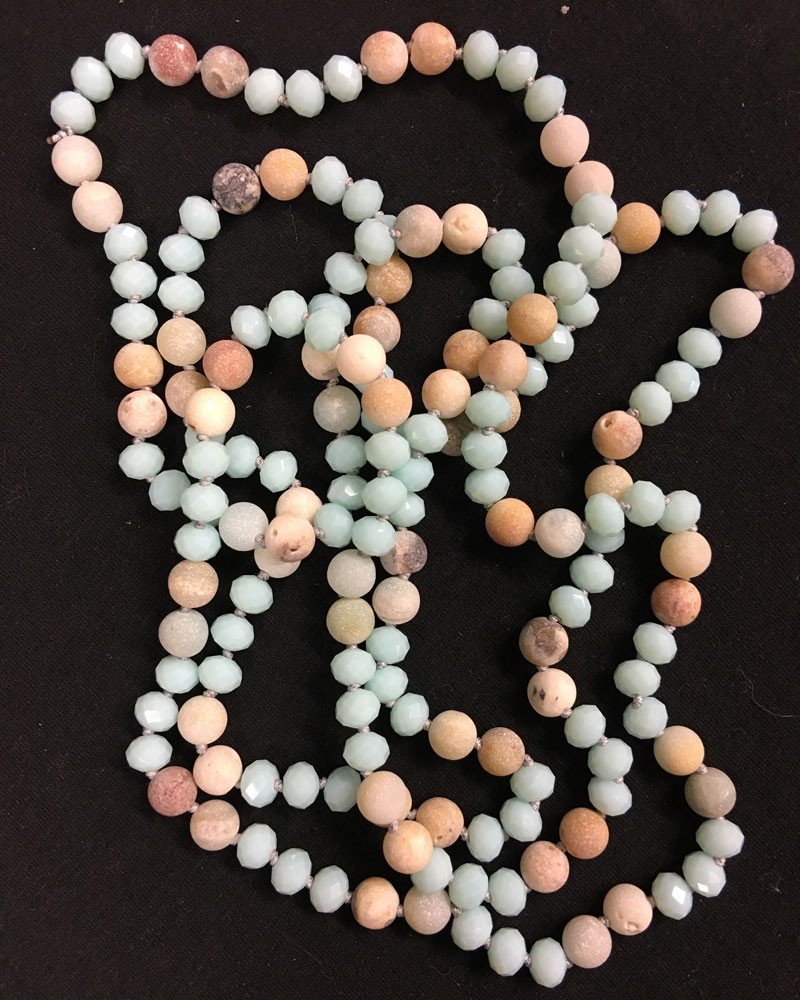 Crystal and Amazonite Necklace Hand Knotted Extra Long - Blue 1