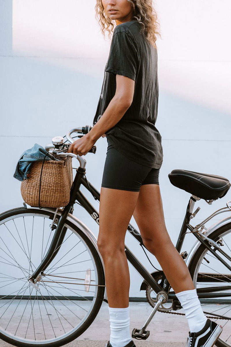 Onzie High Rise Bike Shorts 2262 Mini Biker Short - Black Velvet - side view