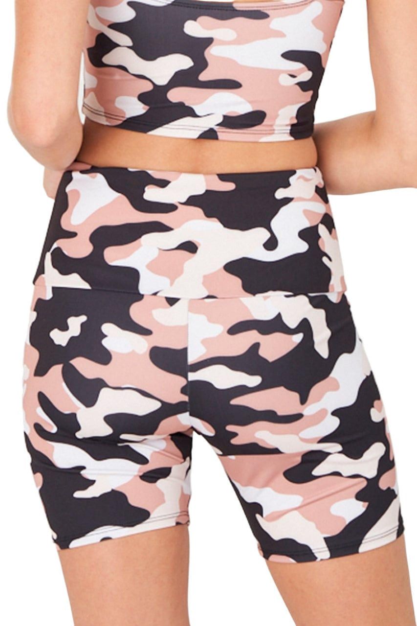 Onzie High Rise Bike Shorts 2262 Mini Biker Short - Natural Camo - Back View