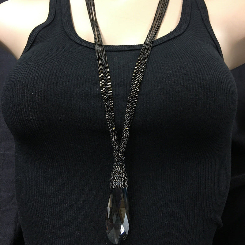 Smoky Crystal Necklace blackened chain 