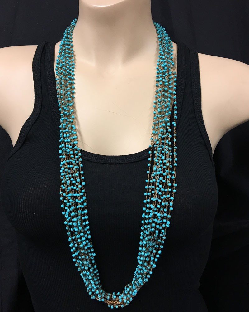 Multi Strand Beaded Necklace Turquoise Beads 