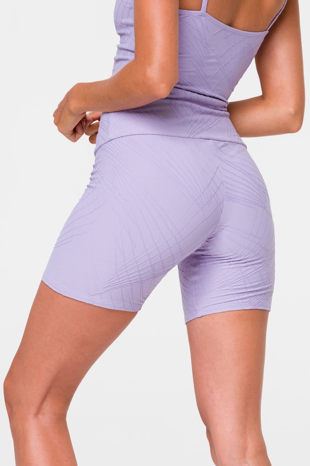 Onzie High Rise Mini Biker Short 2262 Selenite - Lavender Grey Selenite - Side View