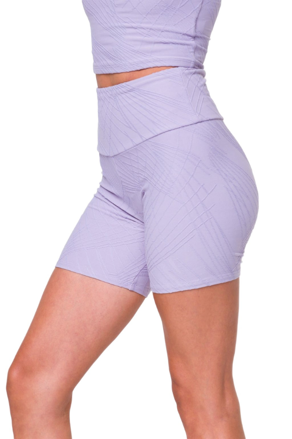 Onzie High Rise Mini Biker Short 2262 Selenite - Lavender Grey Selenite - Side View