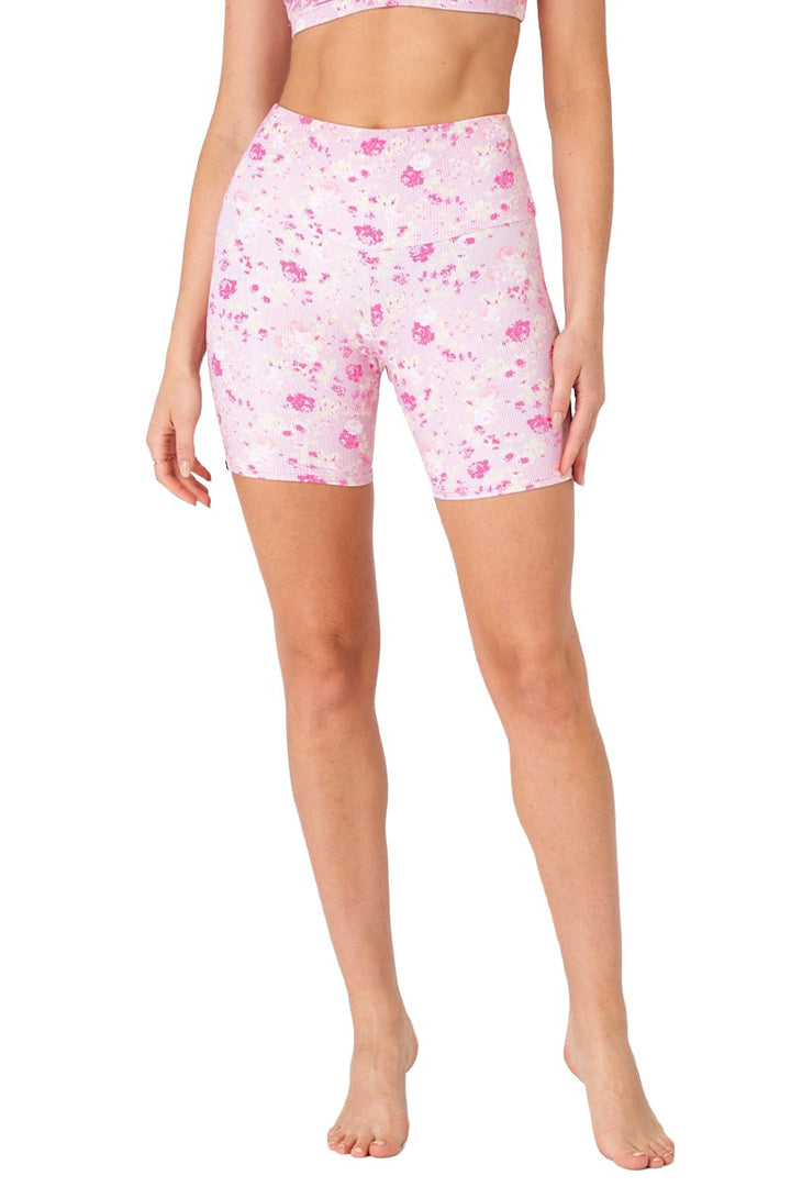 Onzie High Rise Mini Biker Short 2262 Ribbed - Petal Rib - Front View