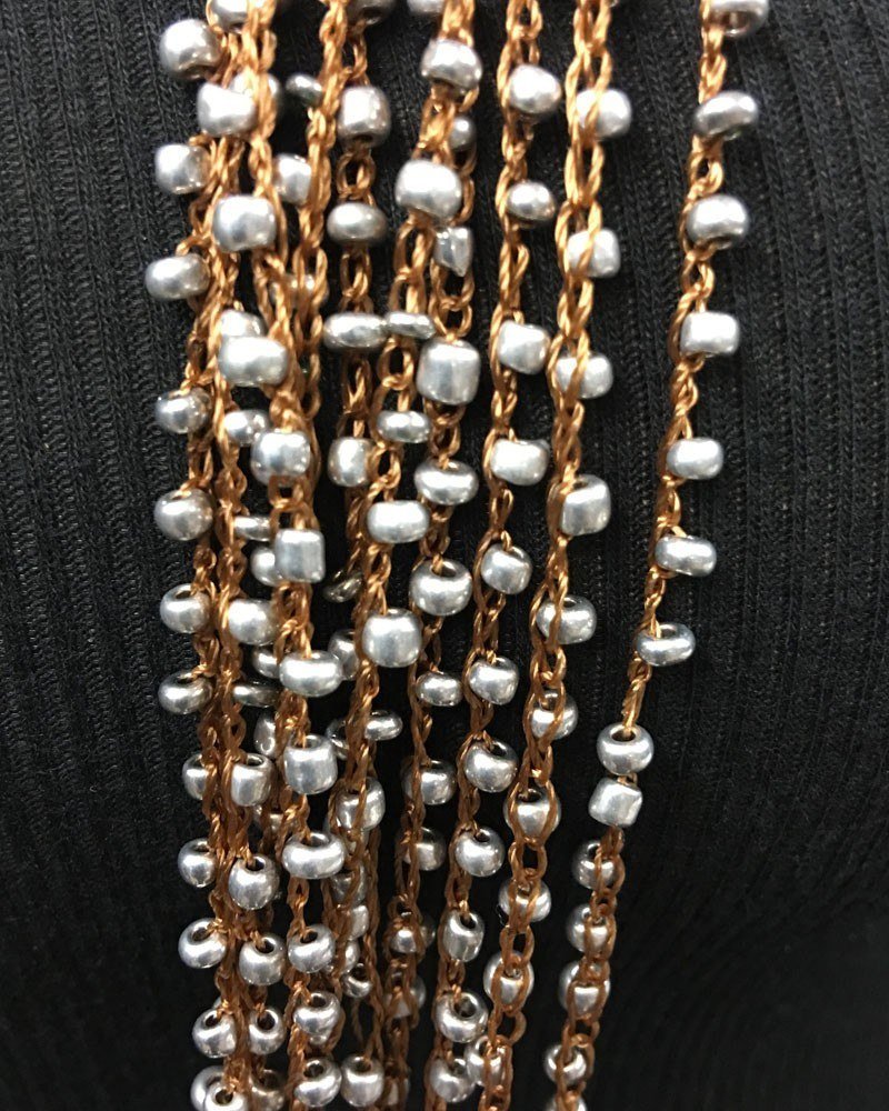 Multi Strand Beaded Necklace Silver Beads - Silver