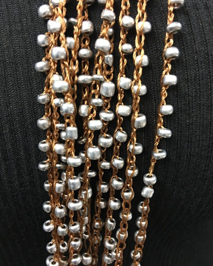 Multi Strand Beaded Necklace Silver Beads - Silver