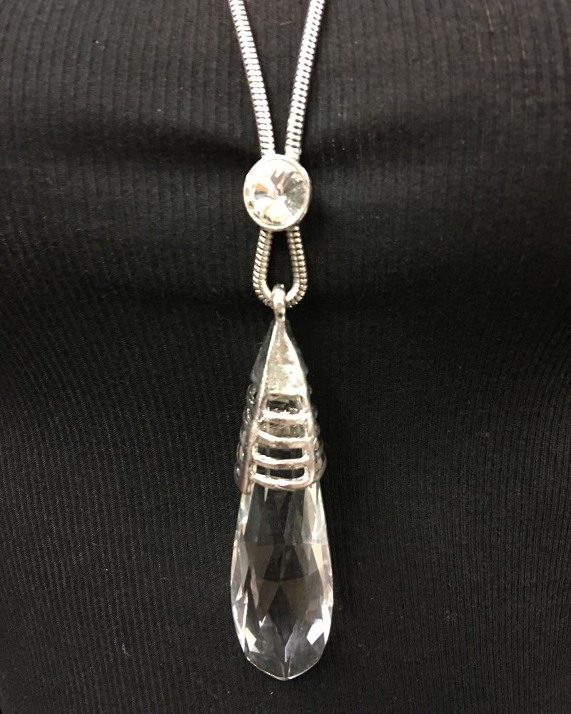 Large Crystal Pendant Necklace - Silver