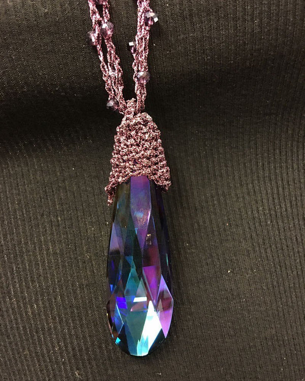 Crochet Crystal Necklace Purple 