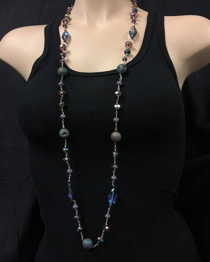 Titanium Druzy Necklace with faceted crystal accents - Blue