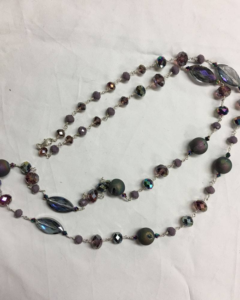 Titanium Druzy Necklace with faceted crystal accents - Blue