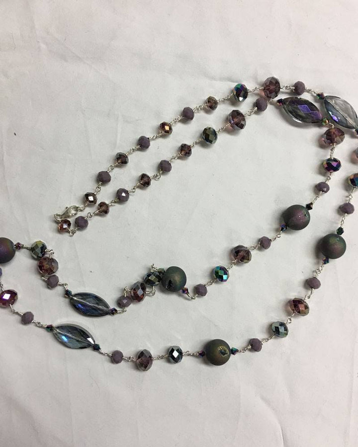 Titanium Druzy Necklace with faceted crystal accents - Blue