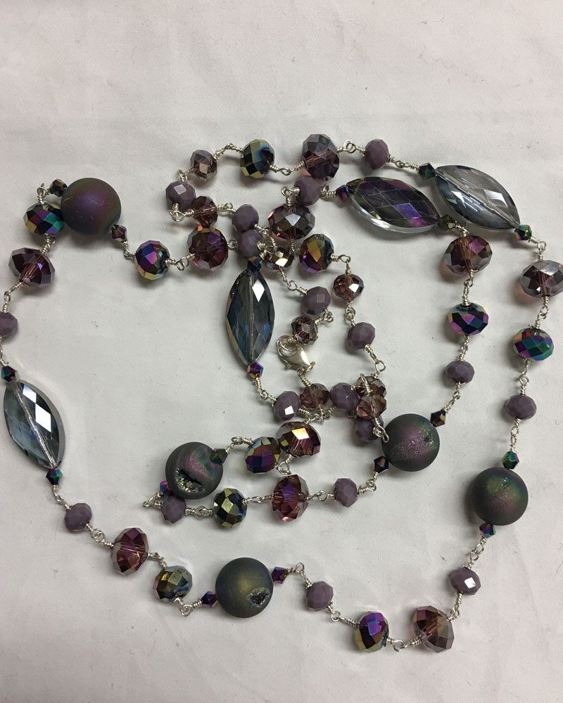 Titanium Druzy Necklace with faceted crystal accents - Blue