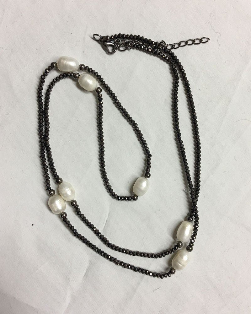 Pearl and Crystal Necklace Black Pyrite