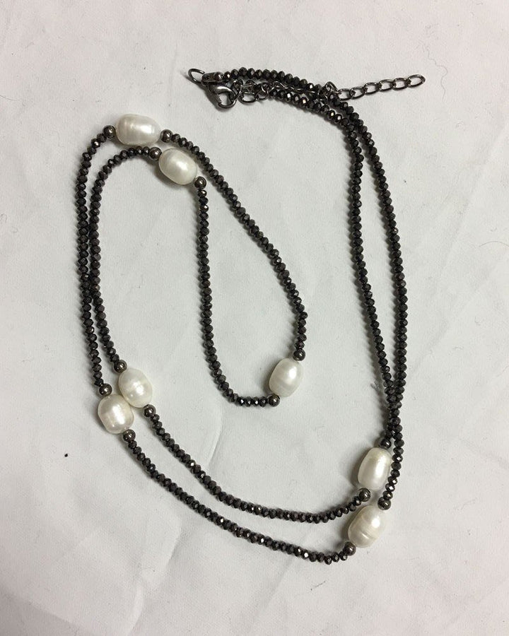 Pearl and Crystal Necklace Black Pyrite