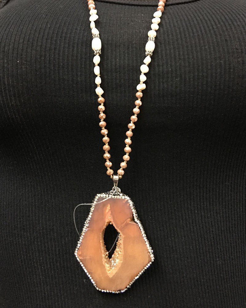 Champagne Druzy Necklace with crystals and fresh water pearls