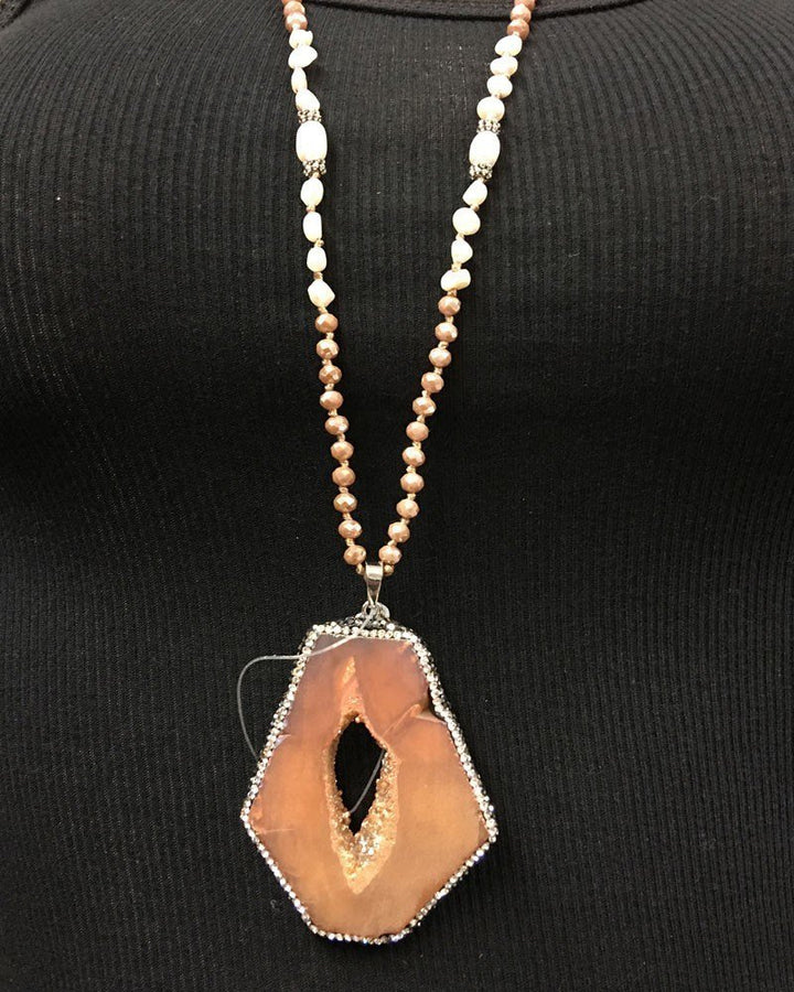 Champagne Druzy Necklace with crystals and fresh water pearls