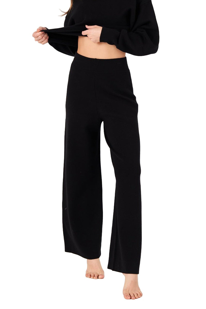 Onzie Knit Wide Leg Lounge Pant 2271 - Black - Front View