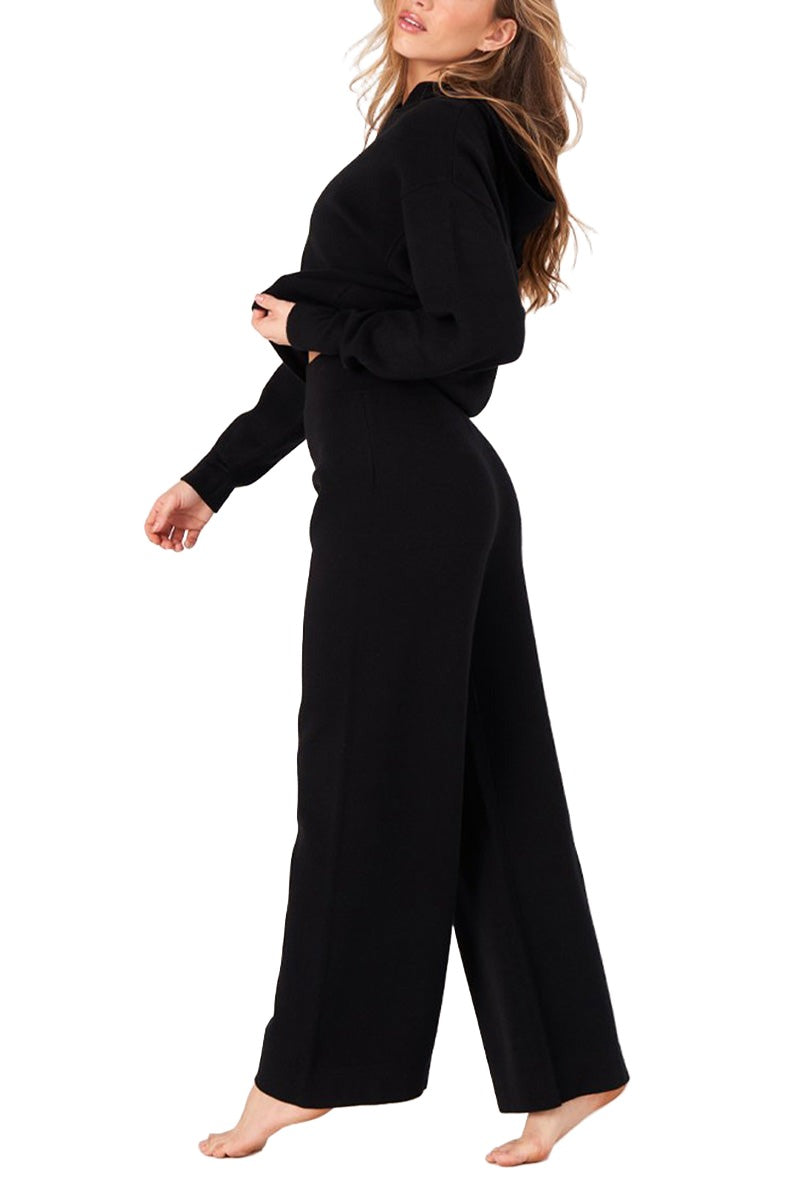 Onzie Knit Wide Leg Lounge Pant 2271 - Black - Side View