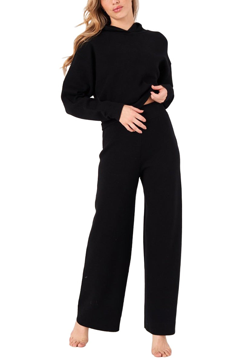 Onzie Knit Wide Leg Lounge Pant 2271 - Black - Front Full View