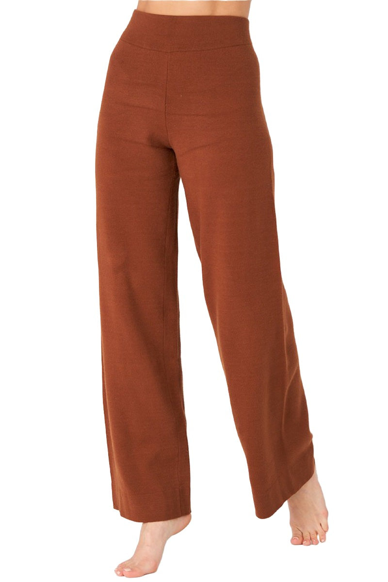 Onzie Knit Wide Leg Lounge Pant 2271 - Brown - Front View
