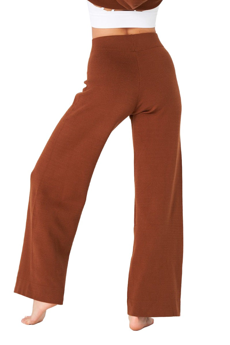 Onzie Knit Wide Leg Lounge Pant 2271 - Brown - Back View