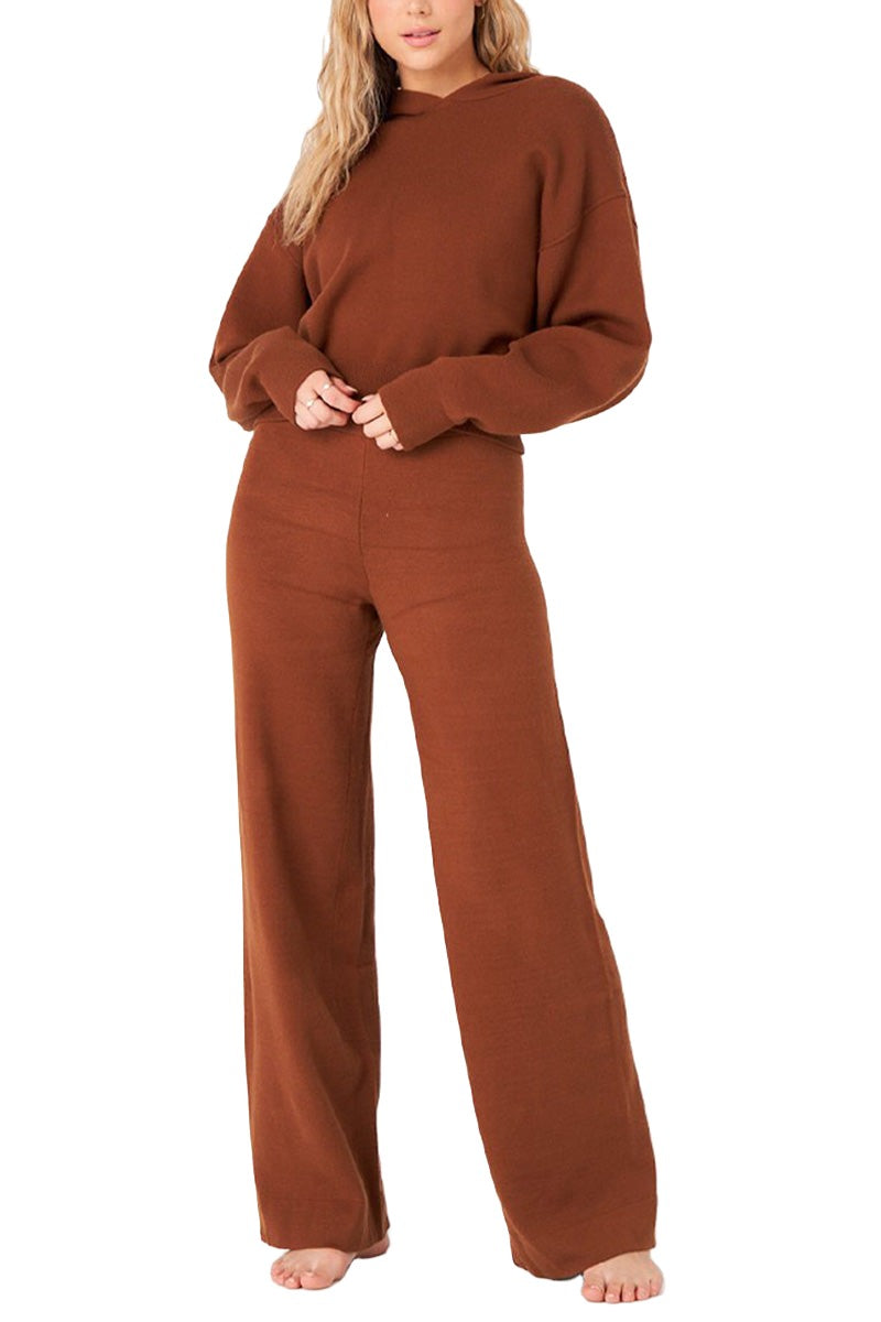 Onzie Knit Wide Leg Lounge Pant 2271 - Brown - Front Full View