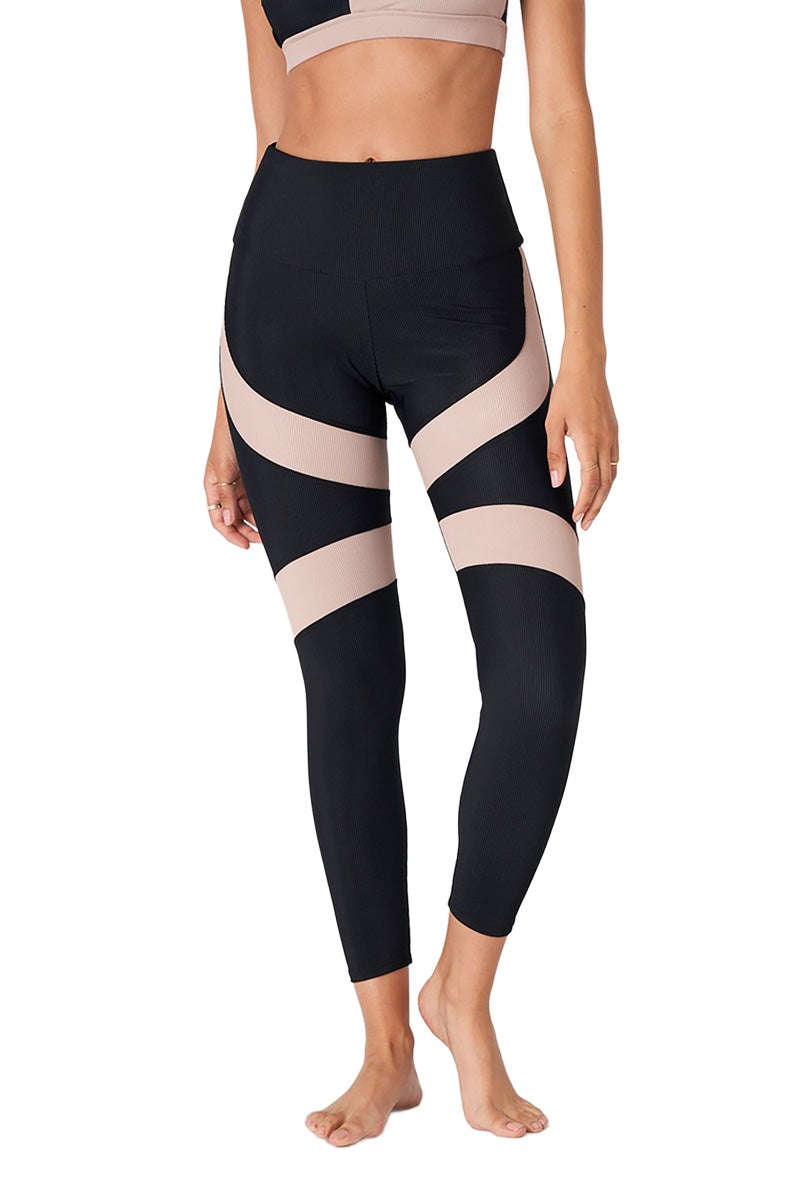Onzie Flow Cadence Legging 2274 - Black Toast Rib - Front View