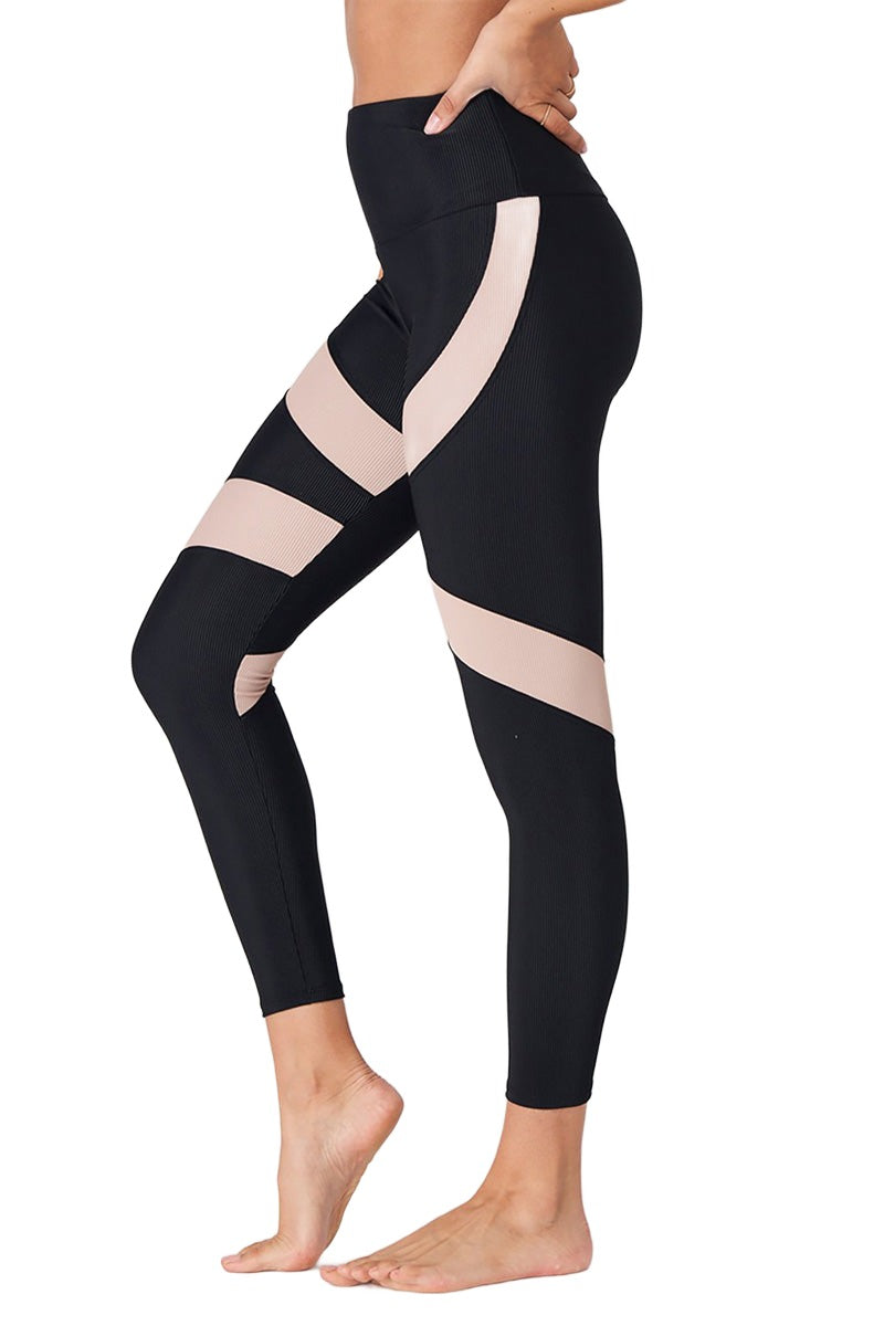Onzie Flow Cadence Legging 2274 - Black Toast Rib - Side View