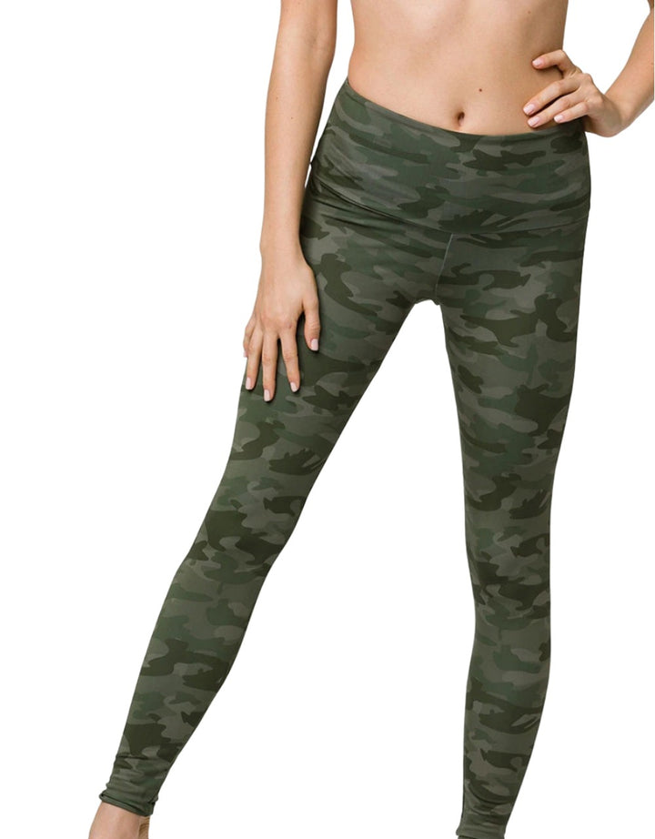 Onzie Hot Yoga High Rise Legging 228 - Moss Camo - front view