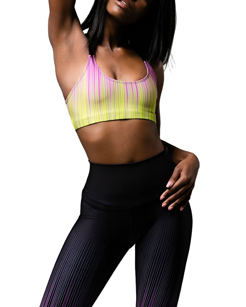 Onzie Hot Yoga X Back Elastic Bra Top 377 - Pinstripe - Front View