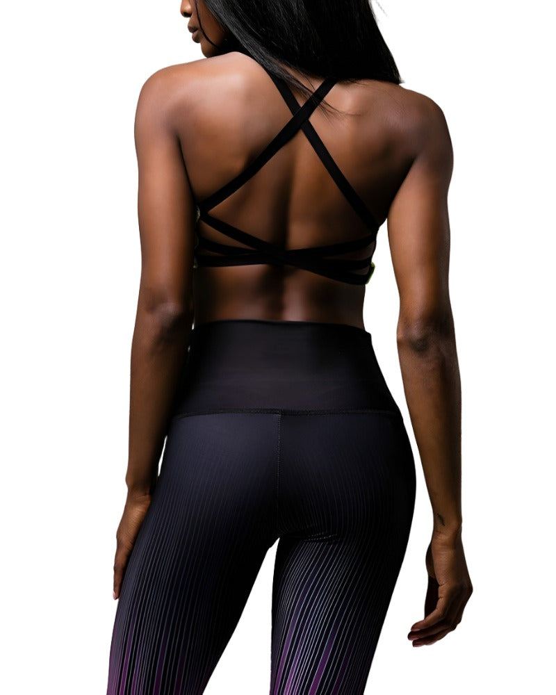 Onzie Hot Yoga X Back Elastic Bra Top 377 - Pinstripe - Back View