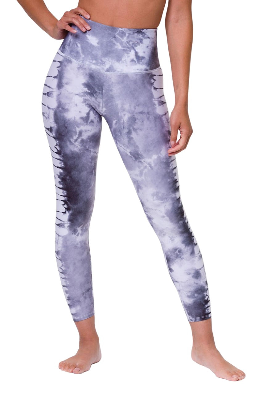 Onzie Hot Yoga High Rise Legging 228 - Light Grey Tie Dye - Front View