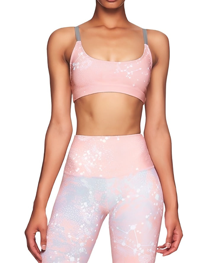 Onzie Graphic Elastic Back Bra 382 - Blush - Constellation - Front View